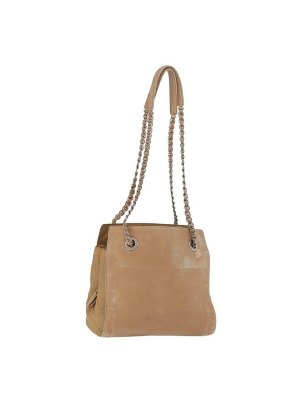 Authentic PRADA Chain Shoulder Bag Leather Beige Gold